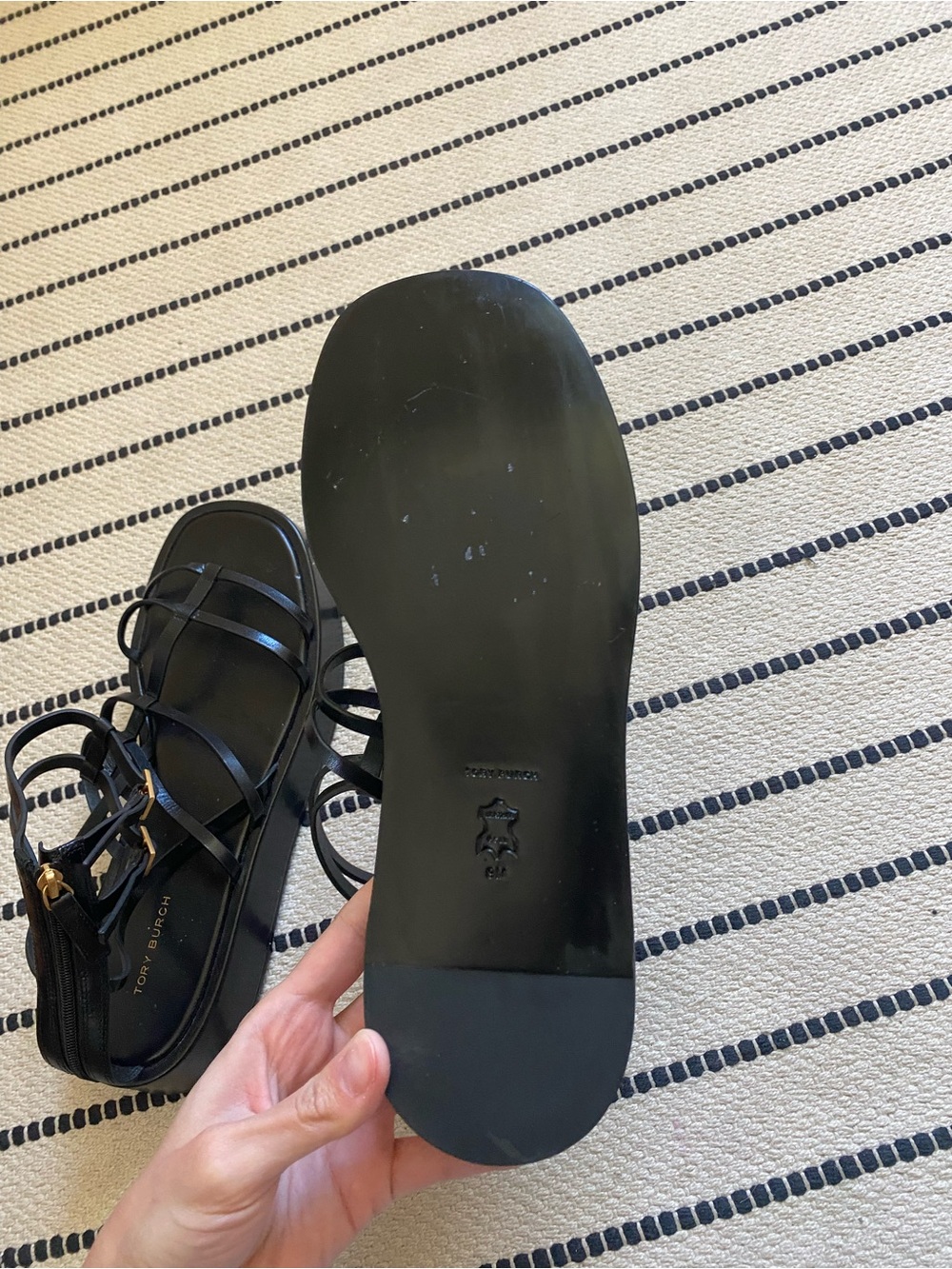 NWOT Tory Burch Black Leather Strappy Gladiator Sandals - Picture 5 of 8